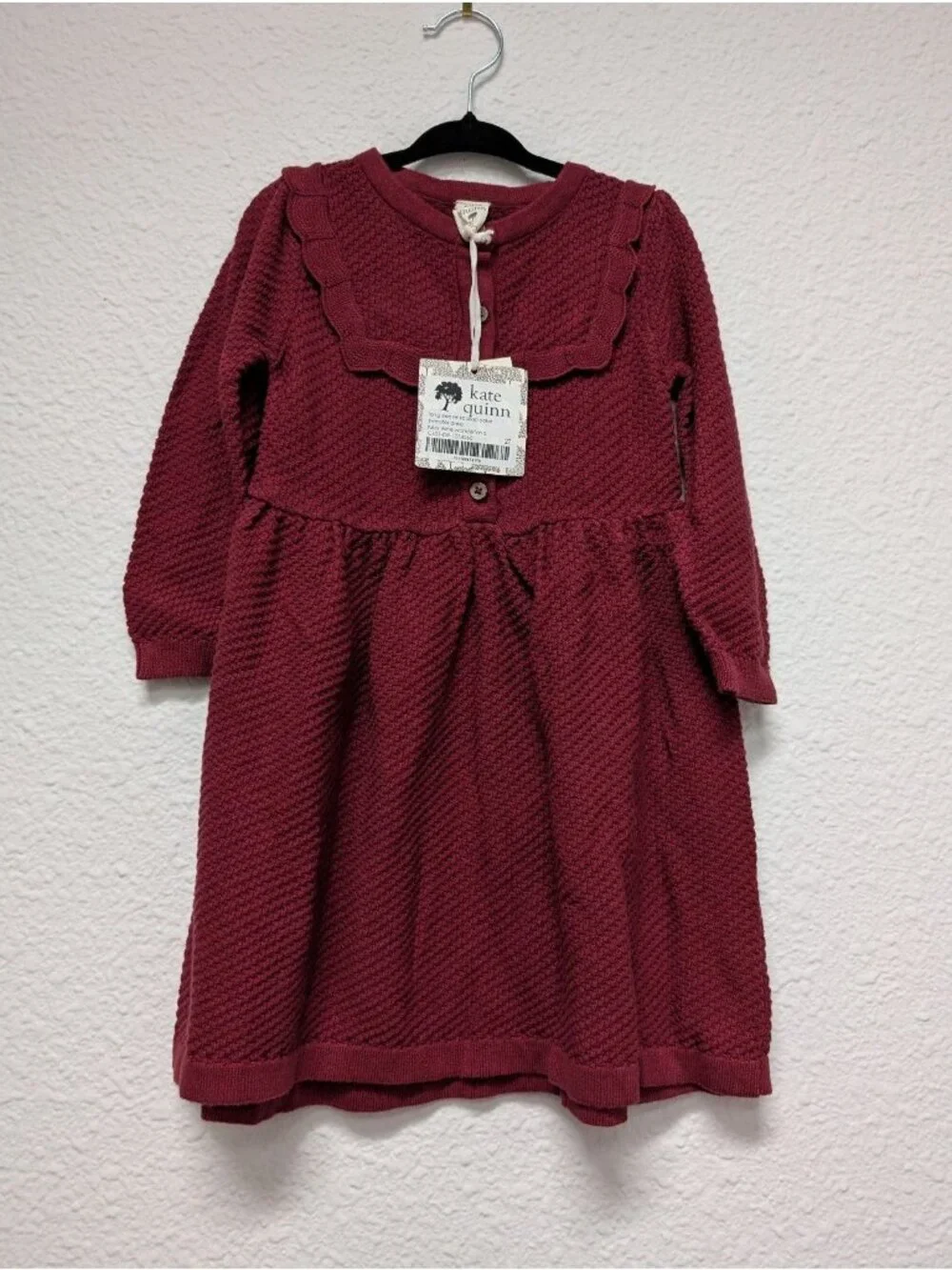 Kate Quinn Organic Cotton Sweater Ruffle Yoke Dress Ruby Wine Red 2T Christmas